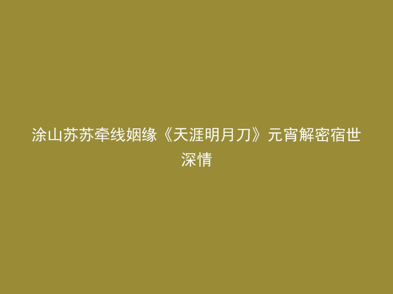 涂山苏苏牵线姻缘《天涯明月刀》元宵解密宿世深情