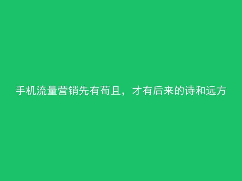 手机流量营销先有苟且，才有后来的诗和远方