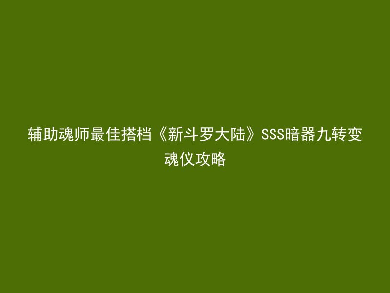 辅助魂师最佳搭档《新斗罗大陆》SSS暗器九转变魂仪攻略