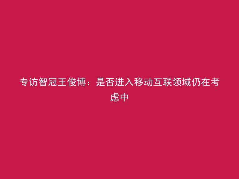 专访智冠王俊博：是否进入移动互联领域仍在考虑中