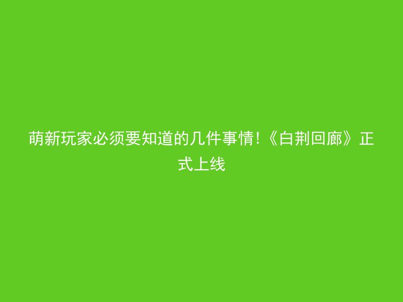 萌新玩家必须要知道的几件事情!《白荆回廊》正式上线