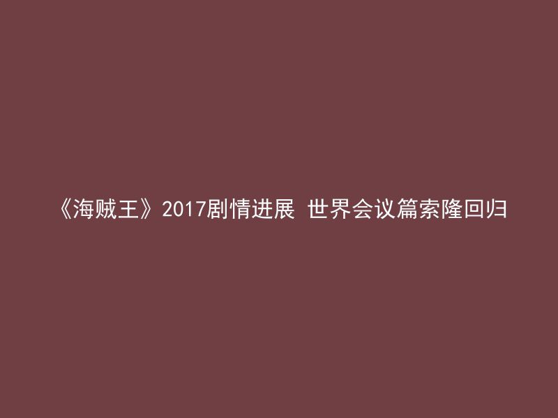 《海贼王》2017剧情进展 世界会议篇索隆回归