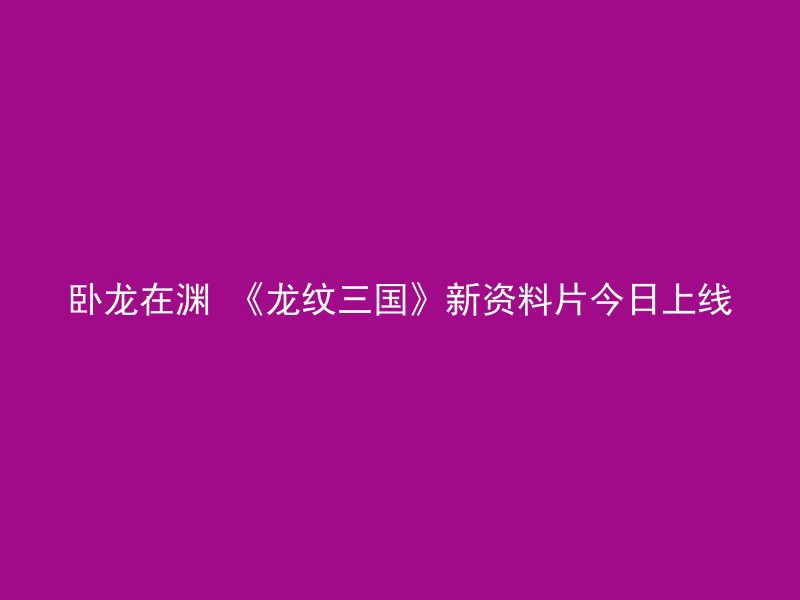 卧龙在渊 《龙纹三国》新资料片今日上线