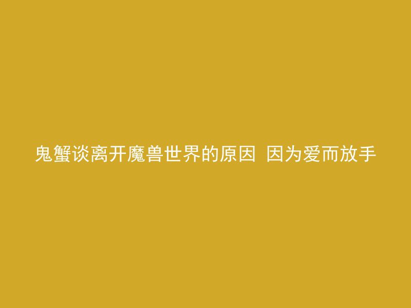 鬼蟹谈离开魔兽世界的原因 因为爱而放手