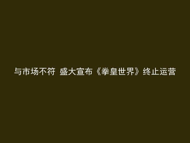 与市场不符 盛大宣布《拳皇世界》终止运营