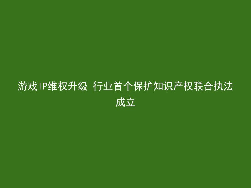 游戏IP维权升级 行业首个保护知识产权联合执法成立