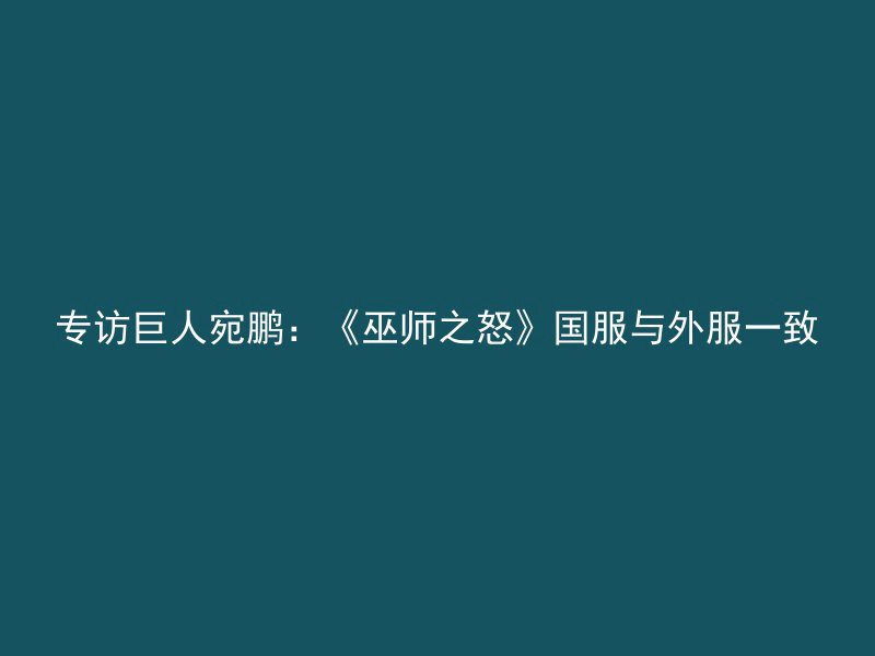 专访巨人宛鹏：《巫师之怒》国服与外服一致