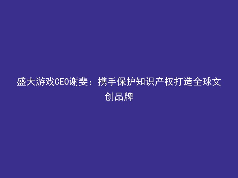 盛大游戏CEO谢斐：携手保护知识产权打造全球文创品牌