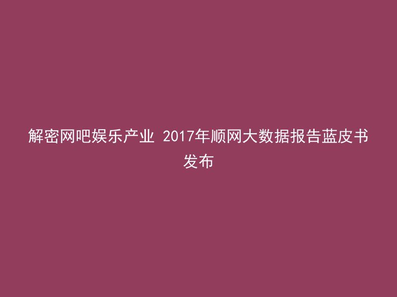 解密网吧娱乐产业 2017年顺网大数据报告蓝皮书发布