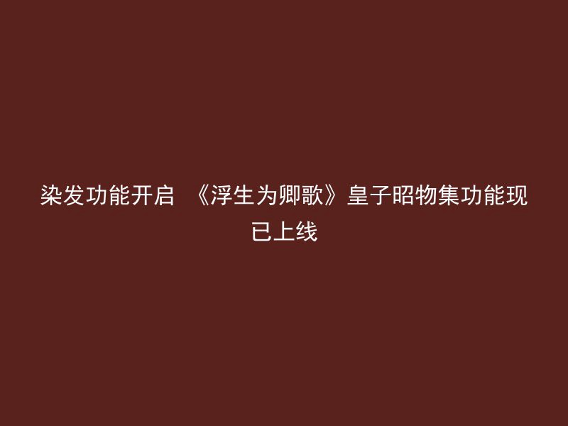 染发功能开启 《浮生为卿歌》皇子昭物集功能现已上线