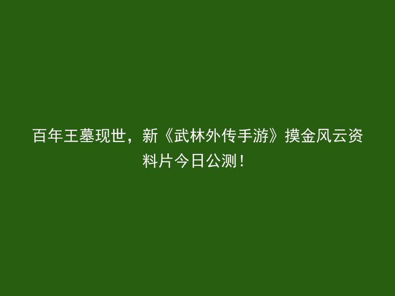 百年王墓现世，新《武林外传手游》摸金风云资料片今日公测！