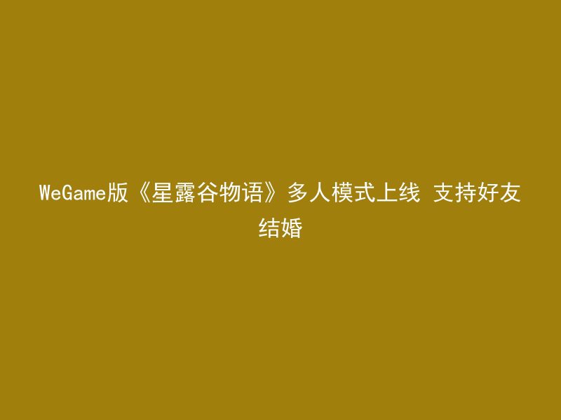 WeGame版《星露谷物语》多人模式上线 支持好友结婚