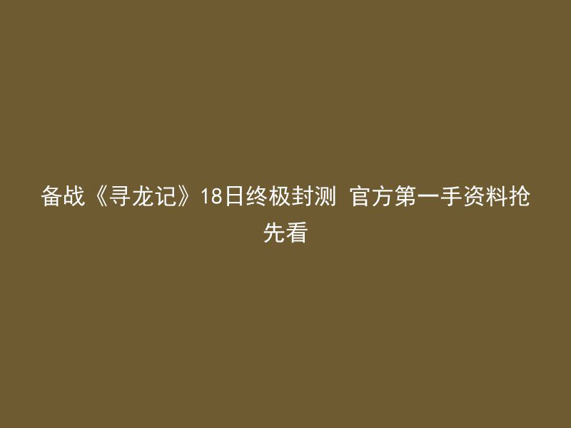 备战《寻龙记》18日终极封测 官方第一手资料抢先看