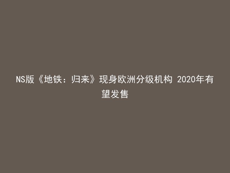 NS版《地铁：归来》现身欧洲分级机构 2020年有望发售