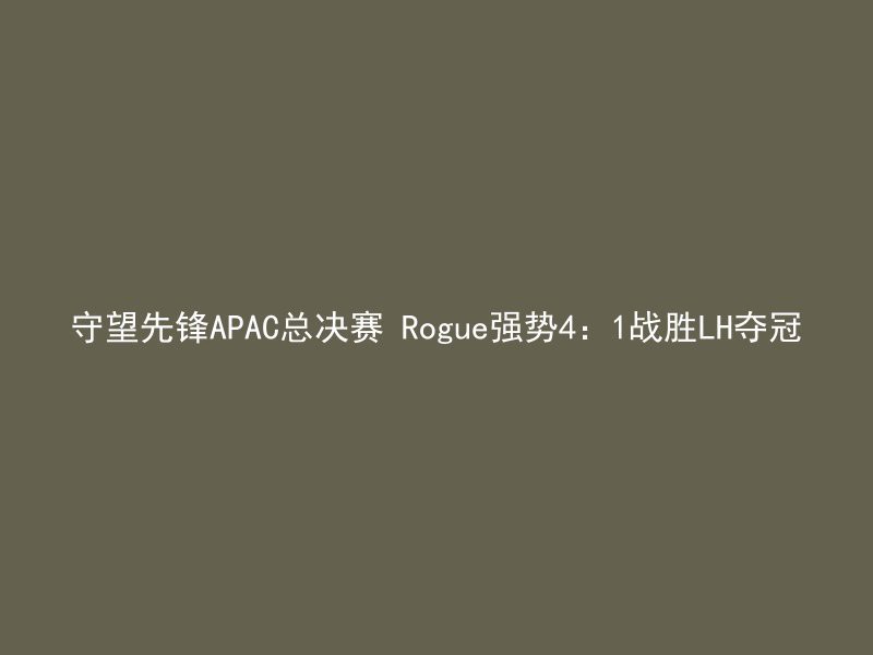 守望先锋APAC总决赛 Rogue强势4：1战胜LH夺冠