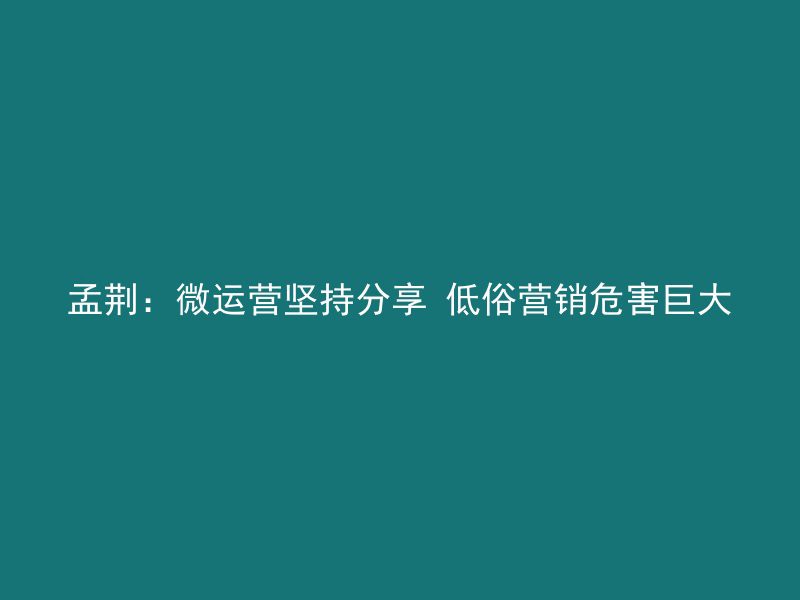 孟荆：微运营坚持分享 低俗营销危害巨大