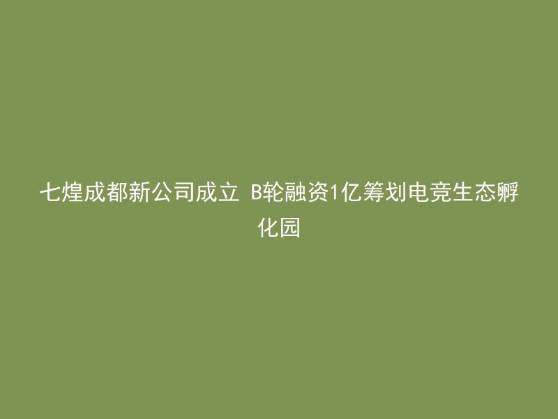 七煌成都新公司成立 B轮融资1亿筹划电竞生态孵化园