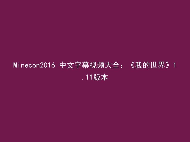 Minecon2016 中文字幕视频大全：《我的世界》1.11版本