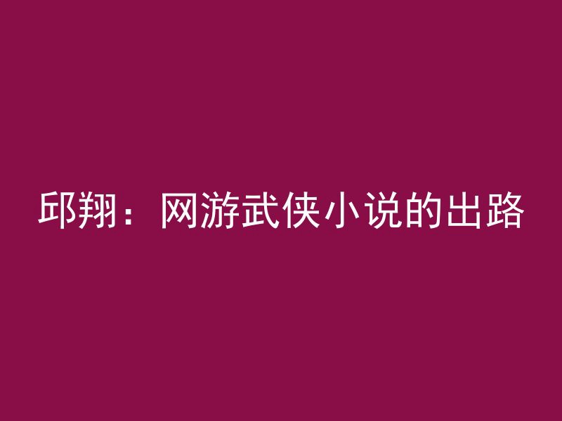 邱翔：网游武侠小说的出路