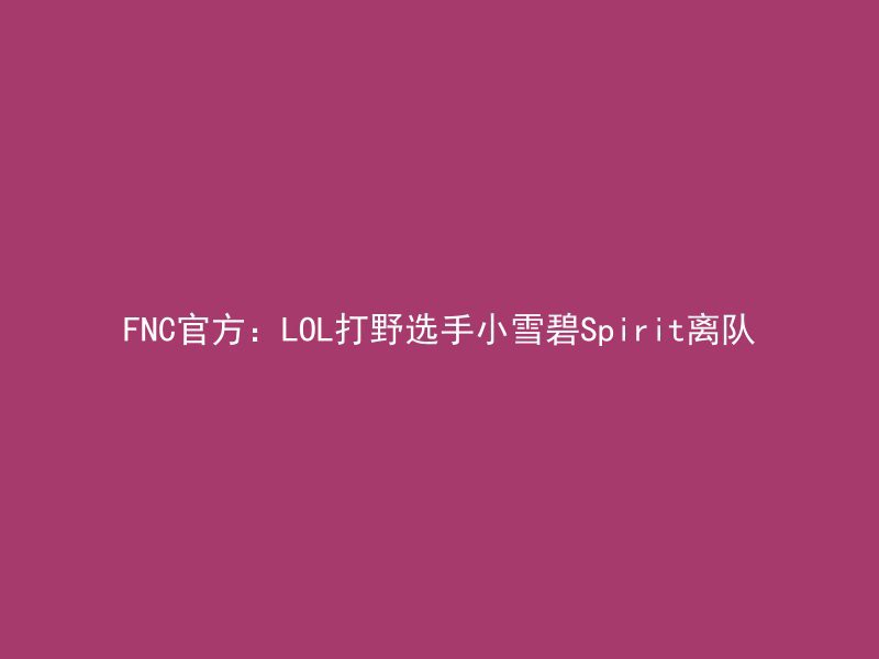 FNC官方：LOL打野选手小雪碧Spirit离队