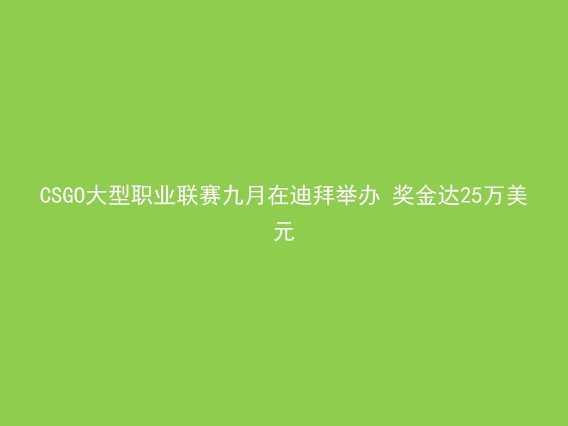 CSGO大型职业联赛九月在迪拜举办 奖金达25万美元