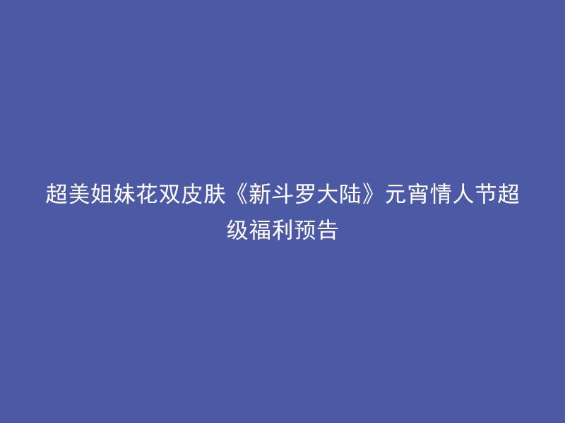 超美姐妹花双皮肤《新斗罗大陆》元宵情人节超级福利预告