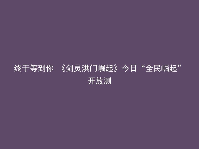 终于等到你 《剑灵洪门崛起》今日“全民崛起”开放测