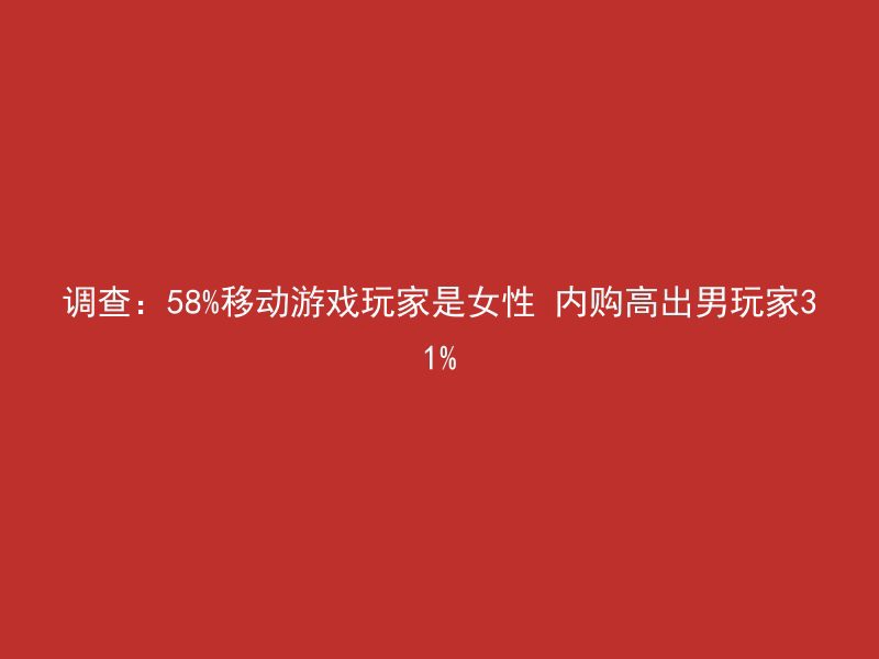 调查：58%移动游戏玩家是女性 内购高出男玩家31%