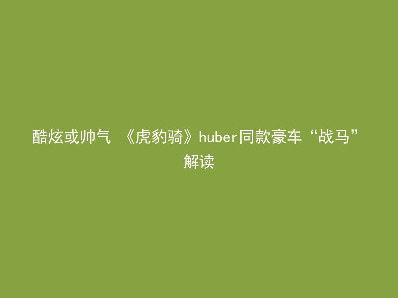 酷炫或帅气 《虎豹骑》huber同款豪车“战马”解读