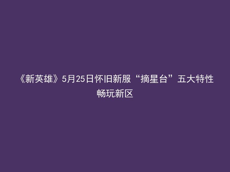 《新英雄》5月25日怀旧新服“摘星台”五大特性畅玩新区