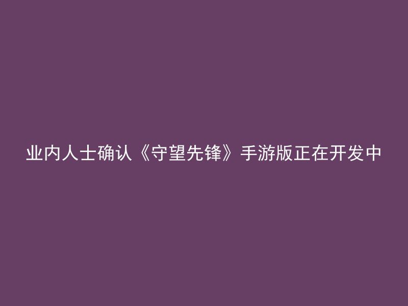 业内人士确认《守望先锋》手游版正在开发中