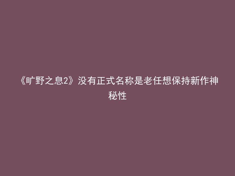 《旷野之息2》没有正式名称是老任想保持新作神秘性