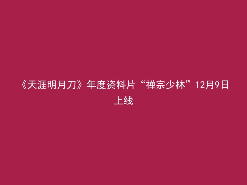 《天涯明月刀》年度资料片“禅宗少林”12月9日上线