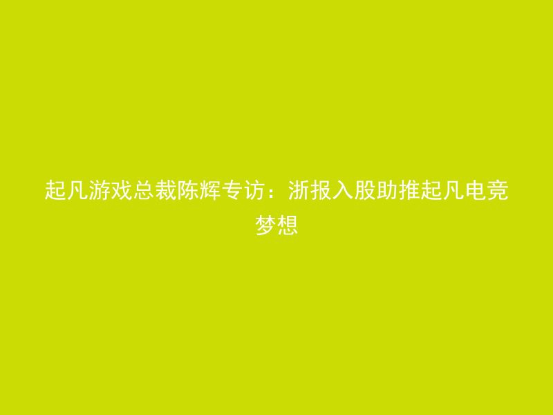 起凡游戏总裁陈辉专访：浙报入股助推起凡电竞梦想