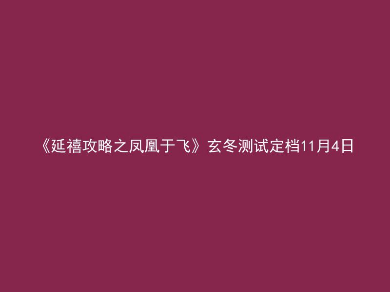 《延禧攻略之凤凰于飞》玄冬测试定档11月4日