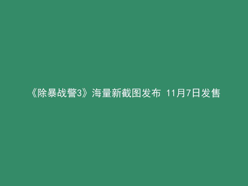 《除暴战警3》海量新截图发布 11月7日发售