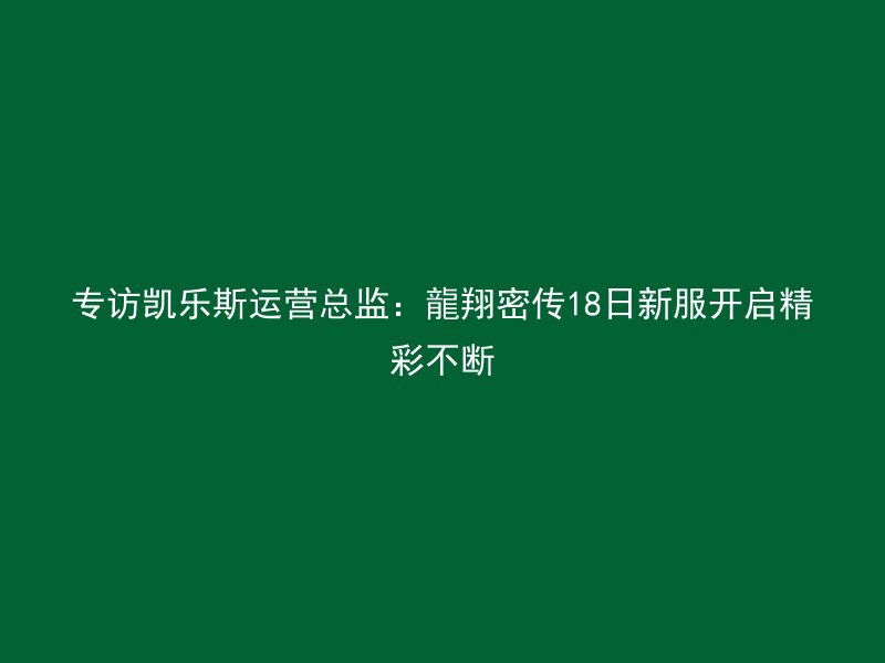 专访凯乐斯运营总监：龍翔密传18日新服开启精彩不断