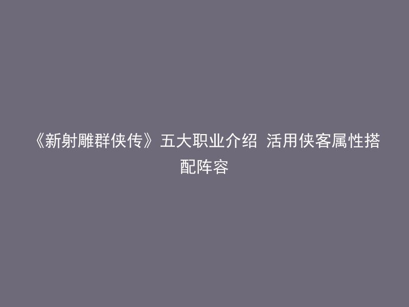 《新射雕群侠传》五大职业介绍 活用侠客属性搭配阵容