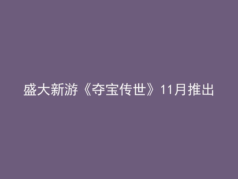 盛大新游《夺宝传世》11月推出