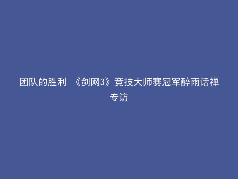 团队的胜利 《剑网3》竞技大师赛冠军醉雨话禅专访