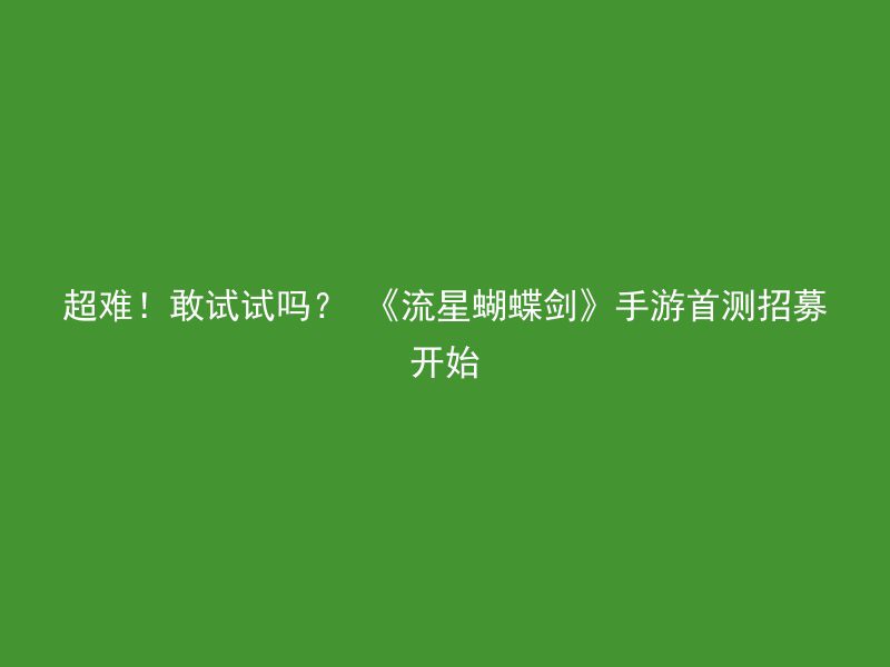 超难！敢试试吗？ 《流星蝴蝶剑》手游首测招募开始