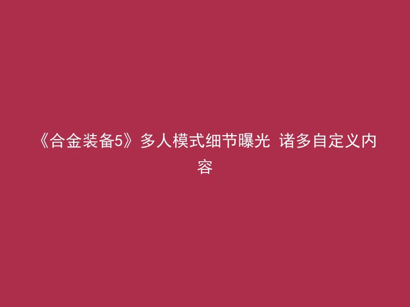 《合金装备5》多人模式细节曝光 诸多自定义内容