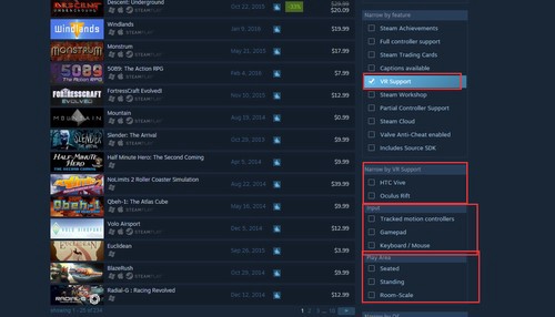 Steam拓展VR游戏分类 增加VR头显支持选项